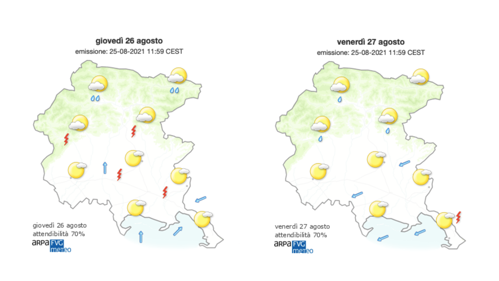 Immagine per Meteo, atteso nuovo maltempo nella notte anche sul Goriziano 